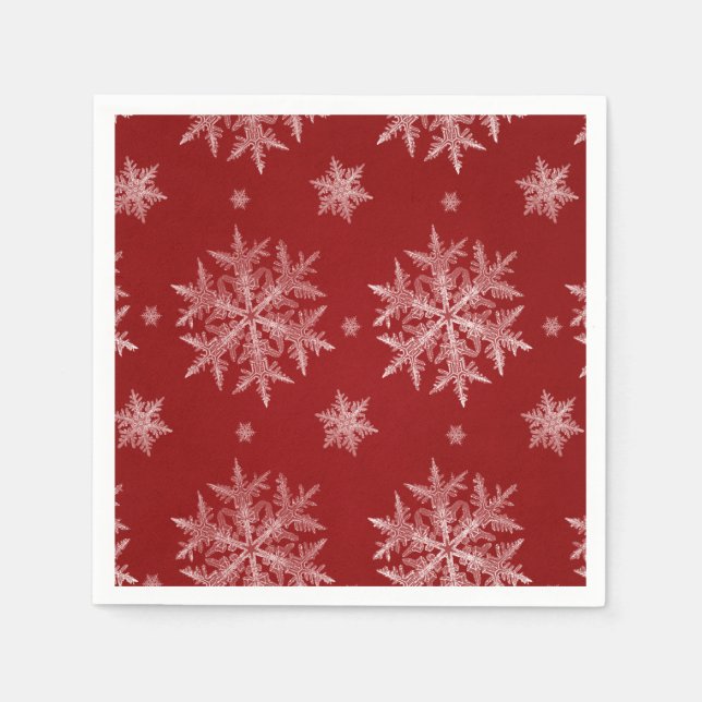 Guardanapo De Papel Flocos de Neve Vermelho Natal Feriado (Frente)