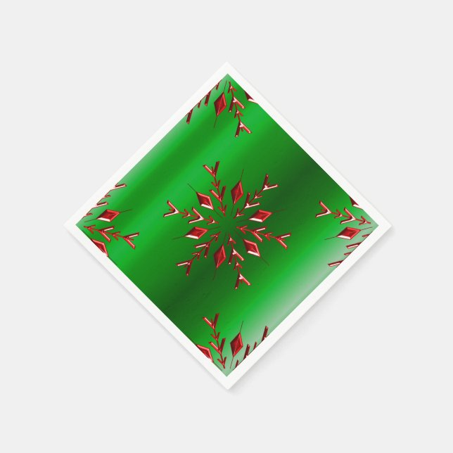 Guardanapo De Papel Flocos de neve vermelhos no Natal verde (Canto)