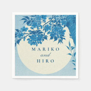 Guardanapo De Papel Flor Azul-Cereja Antiquado Japonês