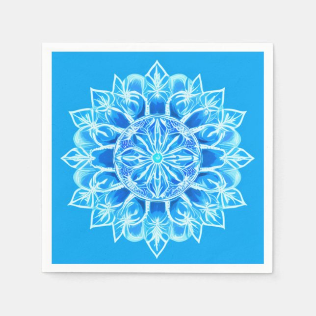 Guardanapo De Papel Flor Batik Mandala em Turquesa (Frente)