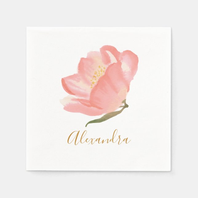 Guardanapo De Papel Flor de Aquarela Rosa Mínimo Personalizado (Frente)