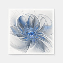 Flor de Arte Fractal em Aquarela Azul Cinza Abstra