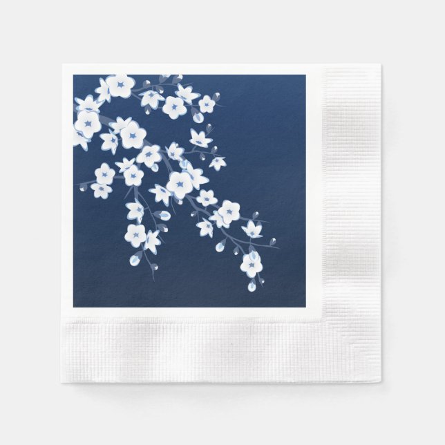 Guardanapo De Papel Flor de Cerejeira Azul Marinho Branco (Frente)