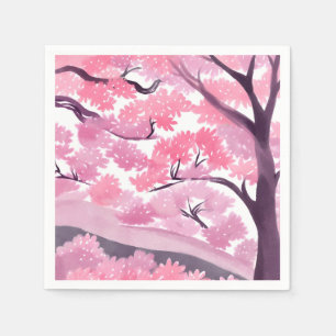 Guardanapo De Papel Flor de Cerejeira Rosa   Pintura em Aquarela da Na
