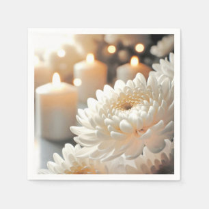 Guardanapo De Papel Flor de Crisântemo Branco e Velas
