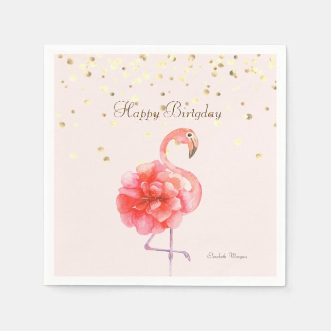 Guardanapo De Papel Flor de Flamingo Rosa, Confete Dourado (Frente)