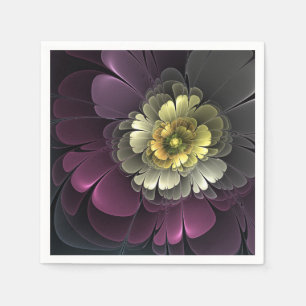 Guardanapo De Papel Flor de Fractal Abstrato Moderno Purpur Khaki Cinz