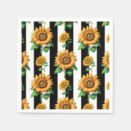 Guardanapo De Papel Flor de girassol Black Stripes brancas