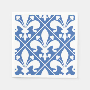 Guardanapo De Papel Flor de lis francesa azul e branca bonito