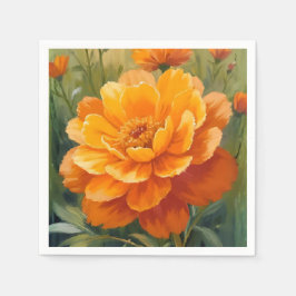 Guardanapo De Papel Flor de Marigold | Floral de Aquarela Laranja Pint
