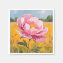 Guardanapo De Papel Flor de Peônia | Campo de Flores Rosa Aquarela