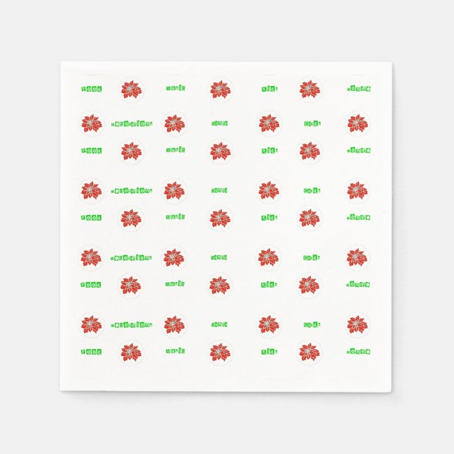 Guardanapo De Papel Flor de Poinsettia Vermelha e Feriado Verde (Frente)