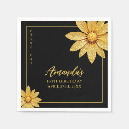 Guardanapo De Papel Flor Dourada Elegante Doce 16 Aniversário
