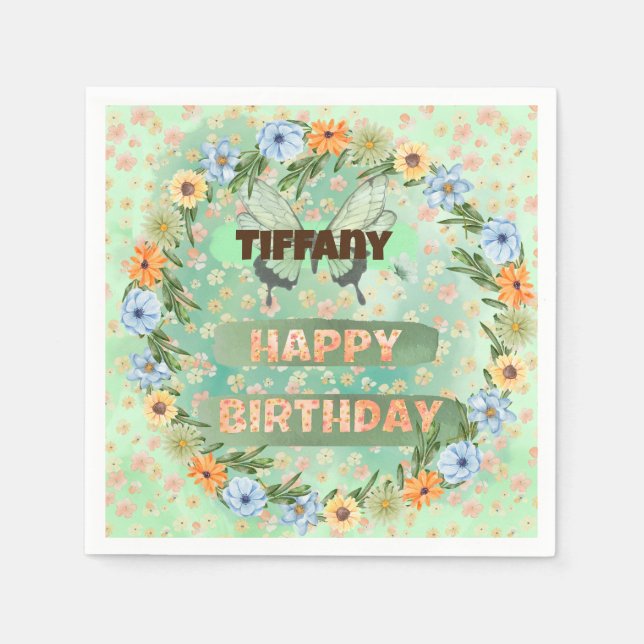 Guardanapo De Papel Flor e Borboleta Aniversário (Frente)