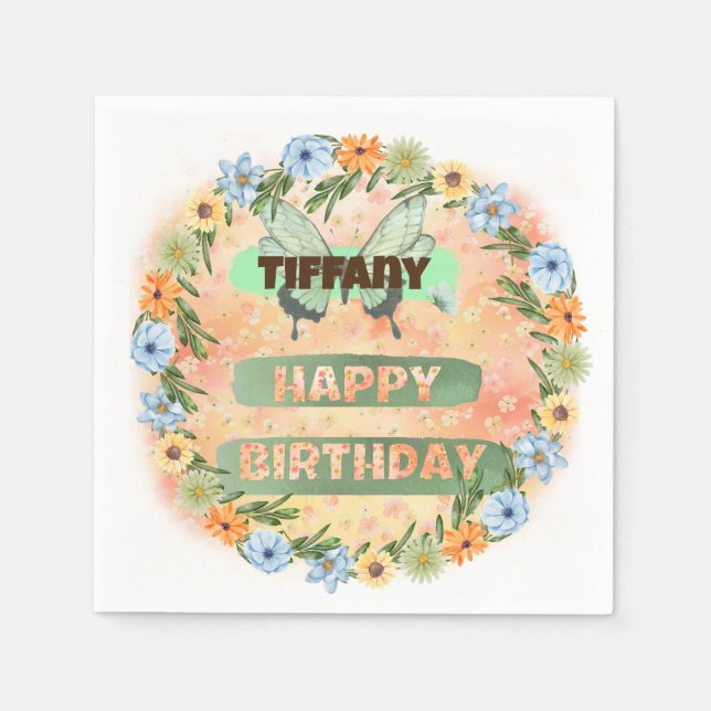 Guardanapo De Papel Flor e Borboleta Aniversário (Frente)