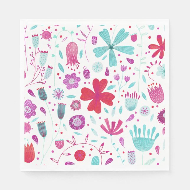 Guardanapo De Papel Flor Meadow Watercolor Teal (Frente)