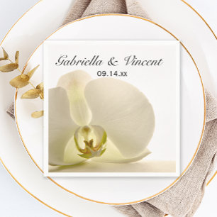 Guardanapo De Papel Flor Orquídea no Casamento Branco