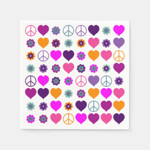 Guardanapo De Papel Flor Power Heart Peace Pattern + seu backgr.