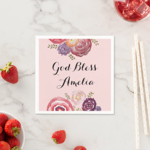 Guardanapo De Papel Flor rosa Deus abençoe Batismo Personalizado