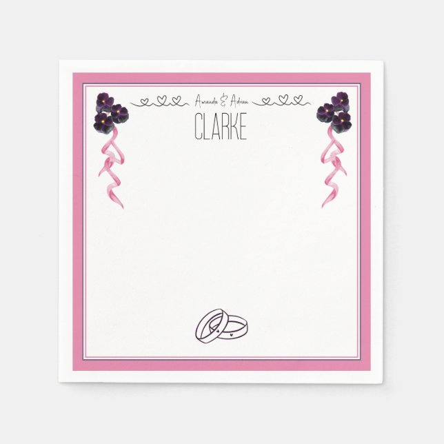 Guardanapo De Papel Flor rosa e púrpura (Frente)