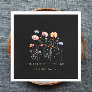 Guardanapo De Papel Flor selvagem fresco Casamento Negro