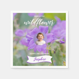 Guardanapo De Papel Flor Silvestre Lilás Foto Personalizada do Bebê Fe