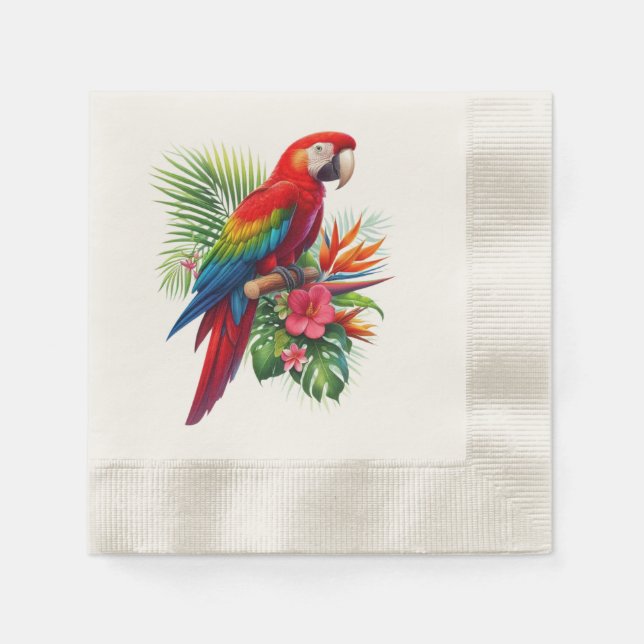 Guardanapo De Papel Flor tropical de arara vermelha (Frente)
