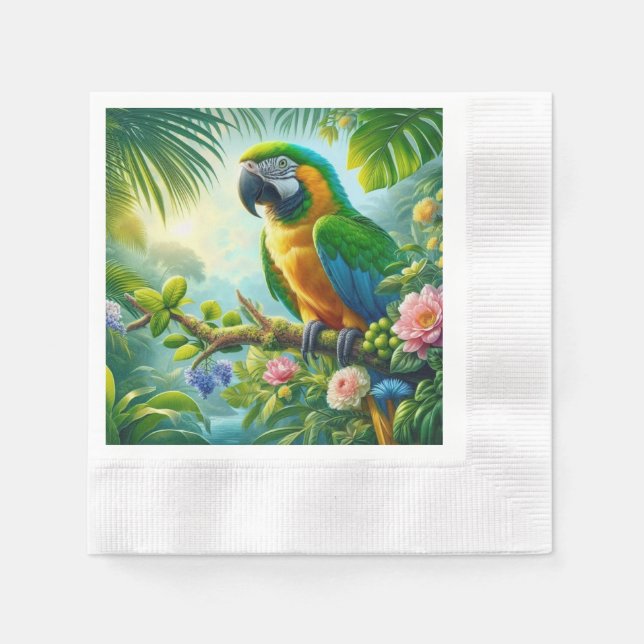 Guardanapo De Papel Flor tropical de macau verde (Frente)