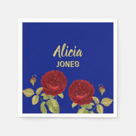 Guardanapo De Papel Flor vermelha e folhas azuis