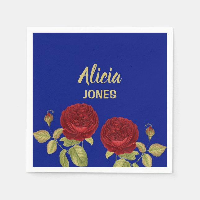 Guardanapo De Papel Flor vermelha e folhas azuis (Frente)