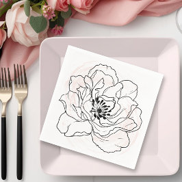 Guardanapo De Papel Floração Preta Ousada em Watercolor Rosa Suave