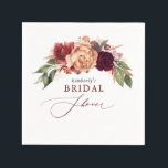 Guardanapo De Papel Florais de Outono Elegante Chá de Noiva Rústico<br><div class="desc">Flores de laranja queimada e vermelho borgonha festa de outono guardanapos de papel</div>