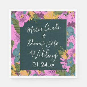 Guardanapo De Papel Florais Desenhados à Mão Casamento Verde Bold Rosa
