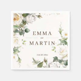 Guardanapo De Papel Florais Elegantes de Casamento de Rosas Brancas