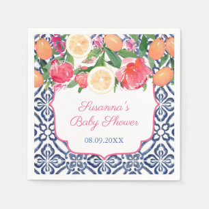 Guardanapo De Papel Florais Marcantes Laranja Azulejos Banho de Noiva