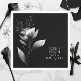 Guardanapo De Papel Florais Monocromáticos Elegantes Preto Branco Mini