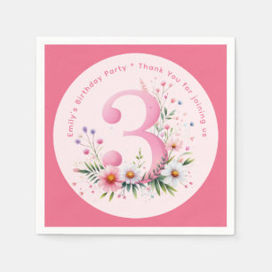 Guardanapo De Papel Floral 3º Aniversário Personalizado Três Fadas Pri