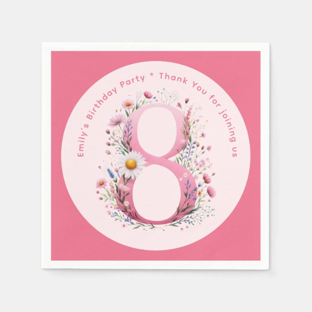 Guardanapo De Papel Floral 8º Aniversário Alfândega Oito Fadas Princes (Frente)