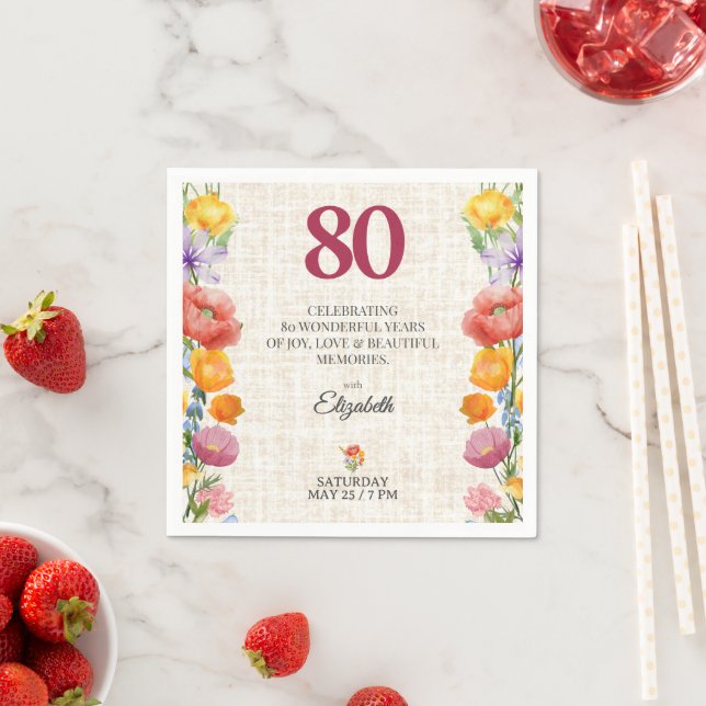 Guardanapo De Papel Floral 80th Birthday Party - Chic Linen Garden (Insitu)