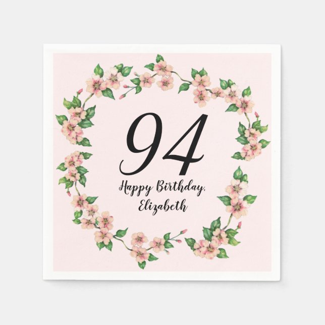 Guardanapo De Papel Floral 94th Birthday Pretty Blush Pink (Frente)