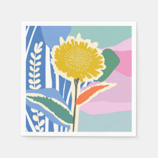 Guardanapo De Papel Floral Abstrato Dente-de-Leão Blocos de Cor Modern