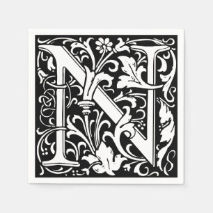 Guardanapo De Papel Floral alfabeta Monograma - Letra N Azulejo Morris