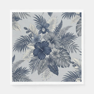 Guardanapo De Papel Floral Aloha em Flor Azul e Cinza