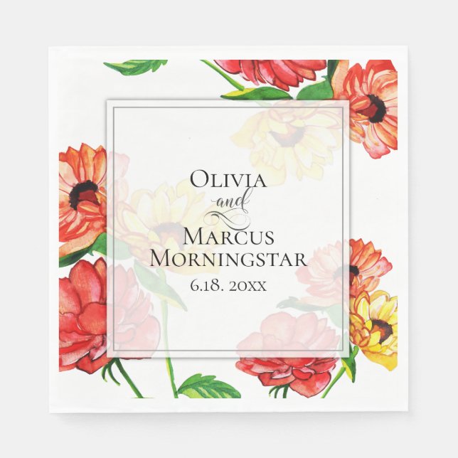 Guardanapo De Papel Floral Amarelo-vermelho-escuro (Frente)