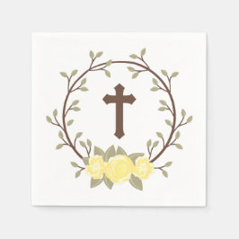 Guardanapo De Papel Floral Amarelo Wreath Cross Baptism Christening