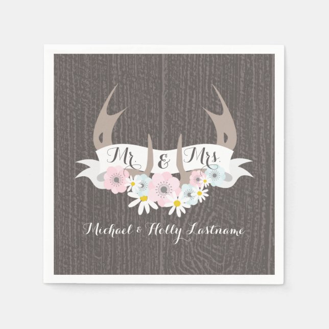 Guardanapo De Papel Floral Antlers + Casamento de Madeira com Narão (Frente)