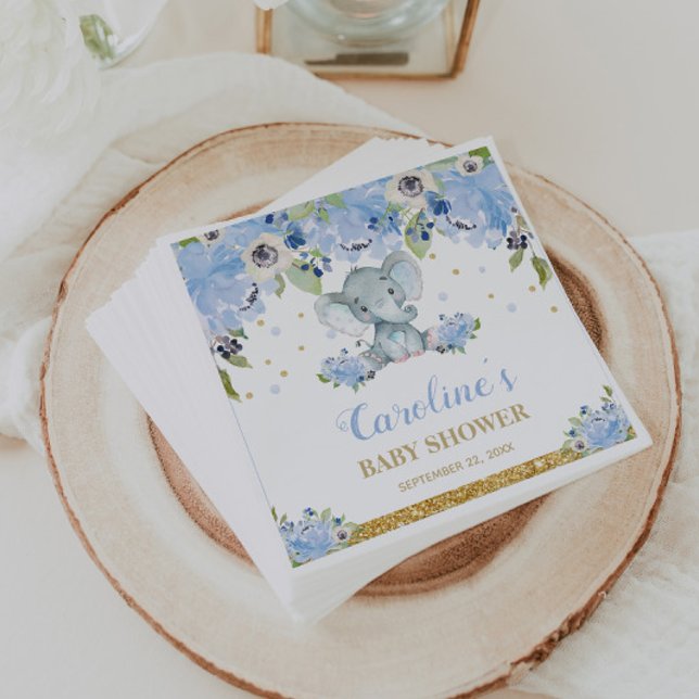 Guardanapo De Papel Floral Azul Chá de fraldas Elefante-Cinto (Criador carregado)