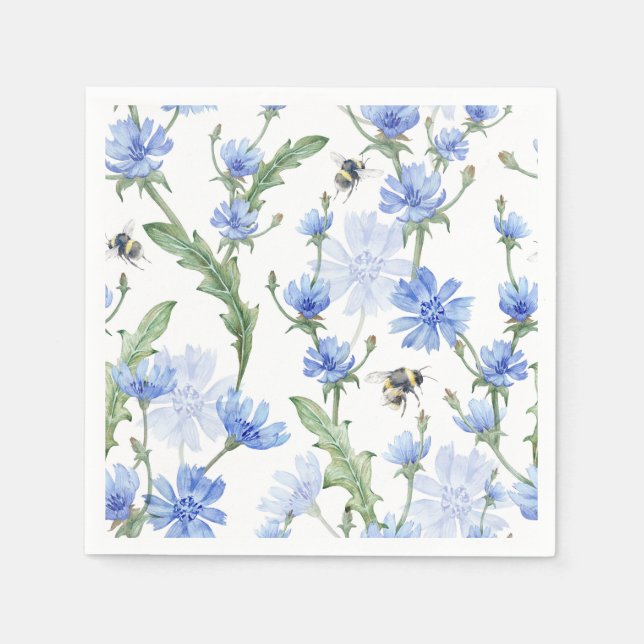 Guardanapo de papel floral azul, Chás de Bebê e Ca (Frente)