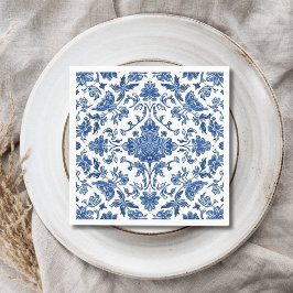 Guardanapo De Papel Floral Azul Chinoiserie Aquarela Branca