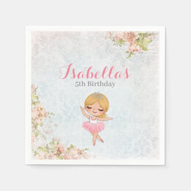 Guardanapo De Papel Floral Ballerina Birthday Paper Party Napkins (Frente)